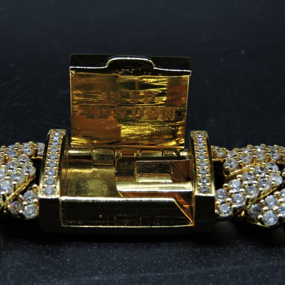 Iced London Gold Plated Diamond Prong Link Choker - Picture 8 of 11